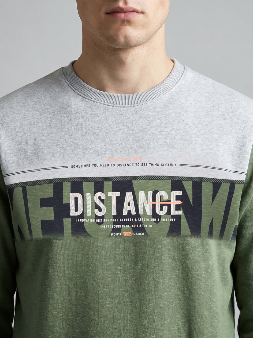 Men Green Printed Round Neck Full Sleeve Sweatshirt