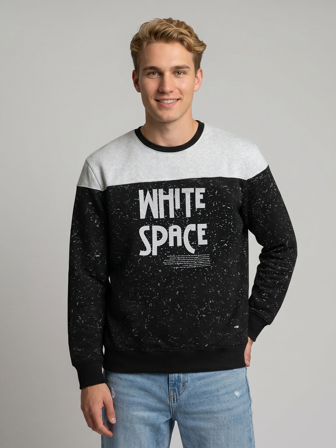 Men Black Printed Round Neck Full Sleeve Sweatshirt