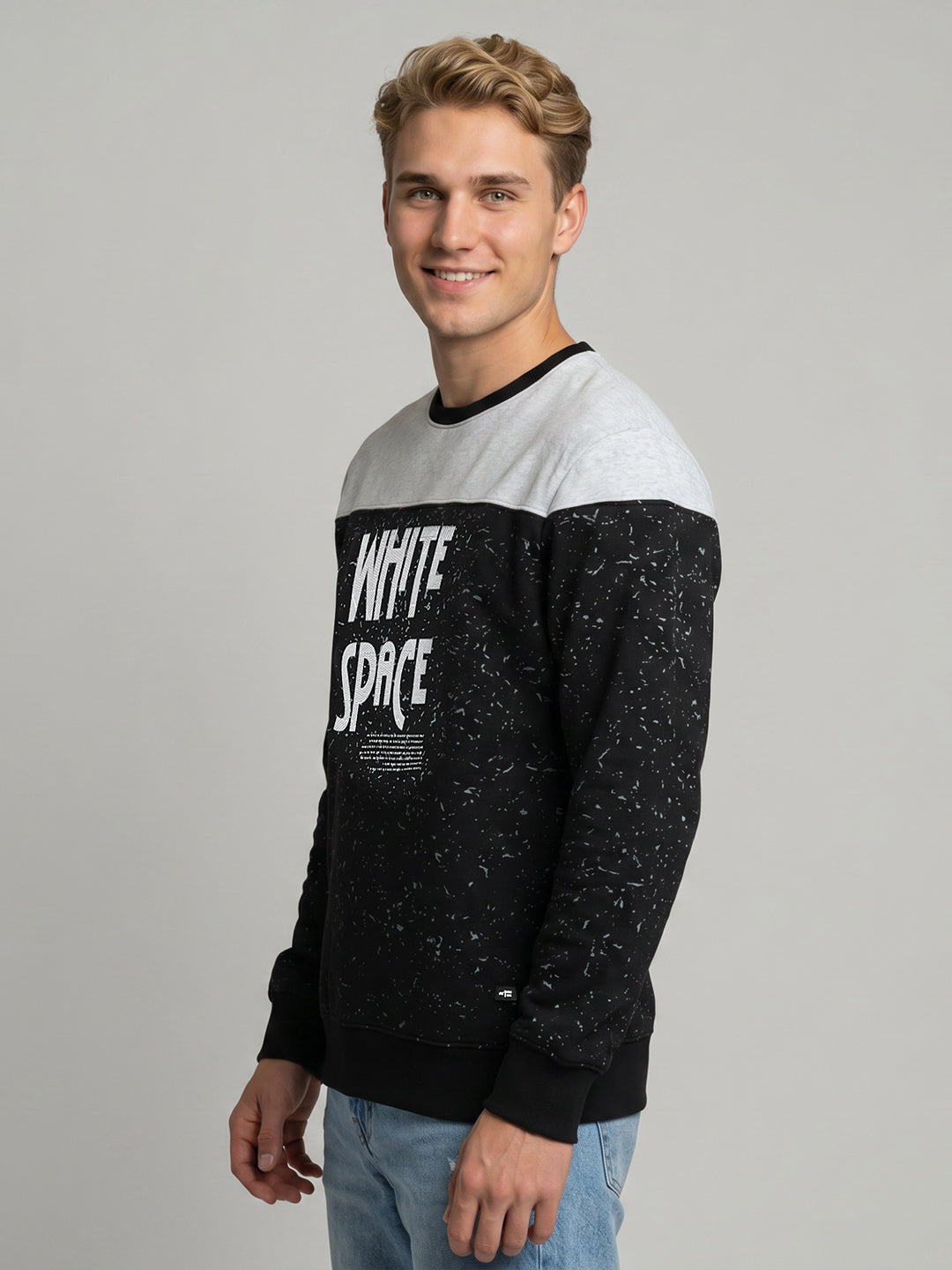 Men Black Printed Round Neck Full Sleeve Sweatshirt