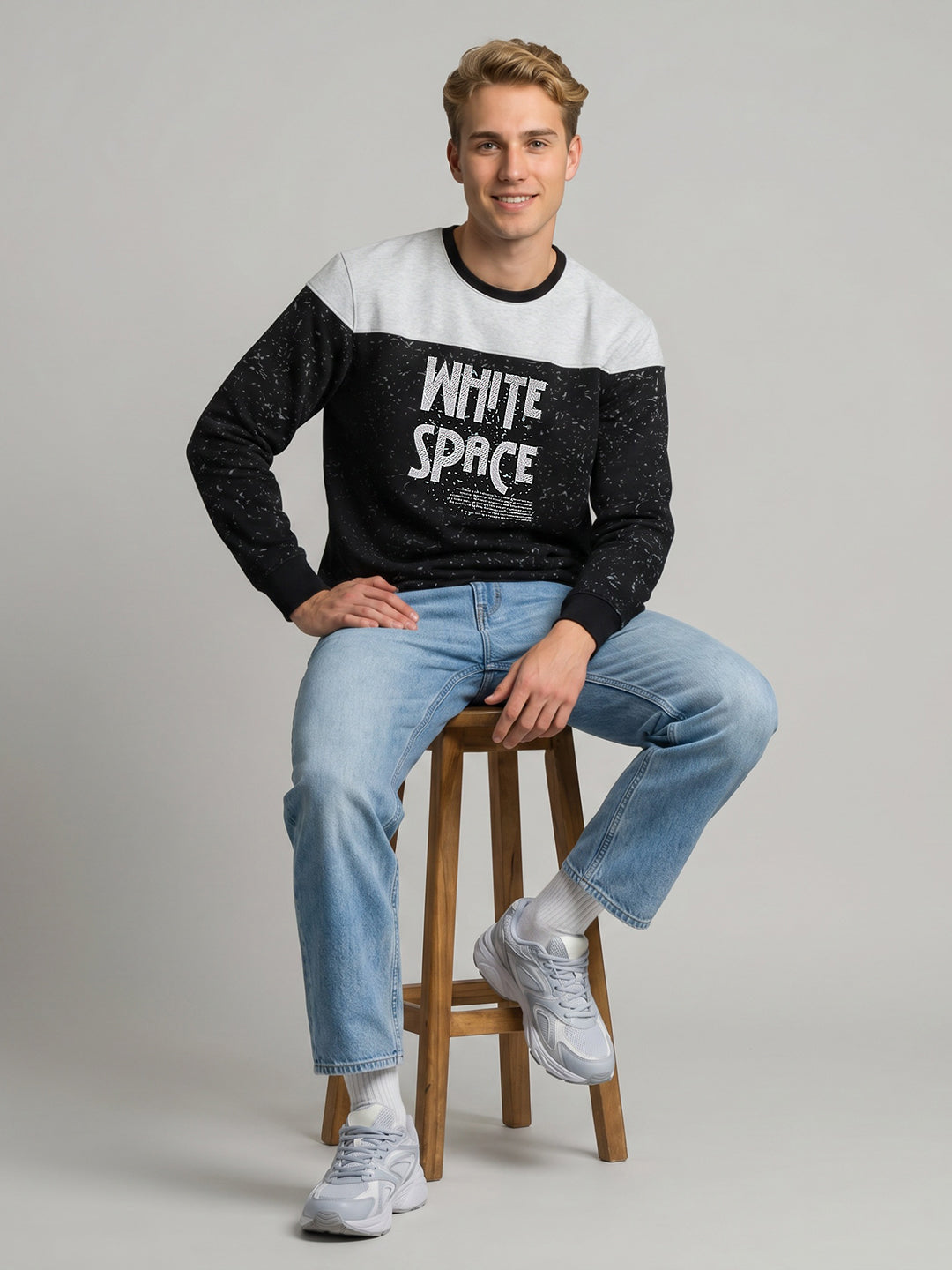 Men Black Printed Round Neck Full Sleeve Sweatshirt