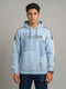 Men Sky Blue Printed Hooded Full Sleeve Sweatshirt