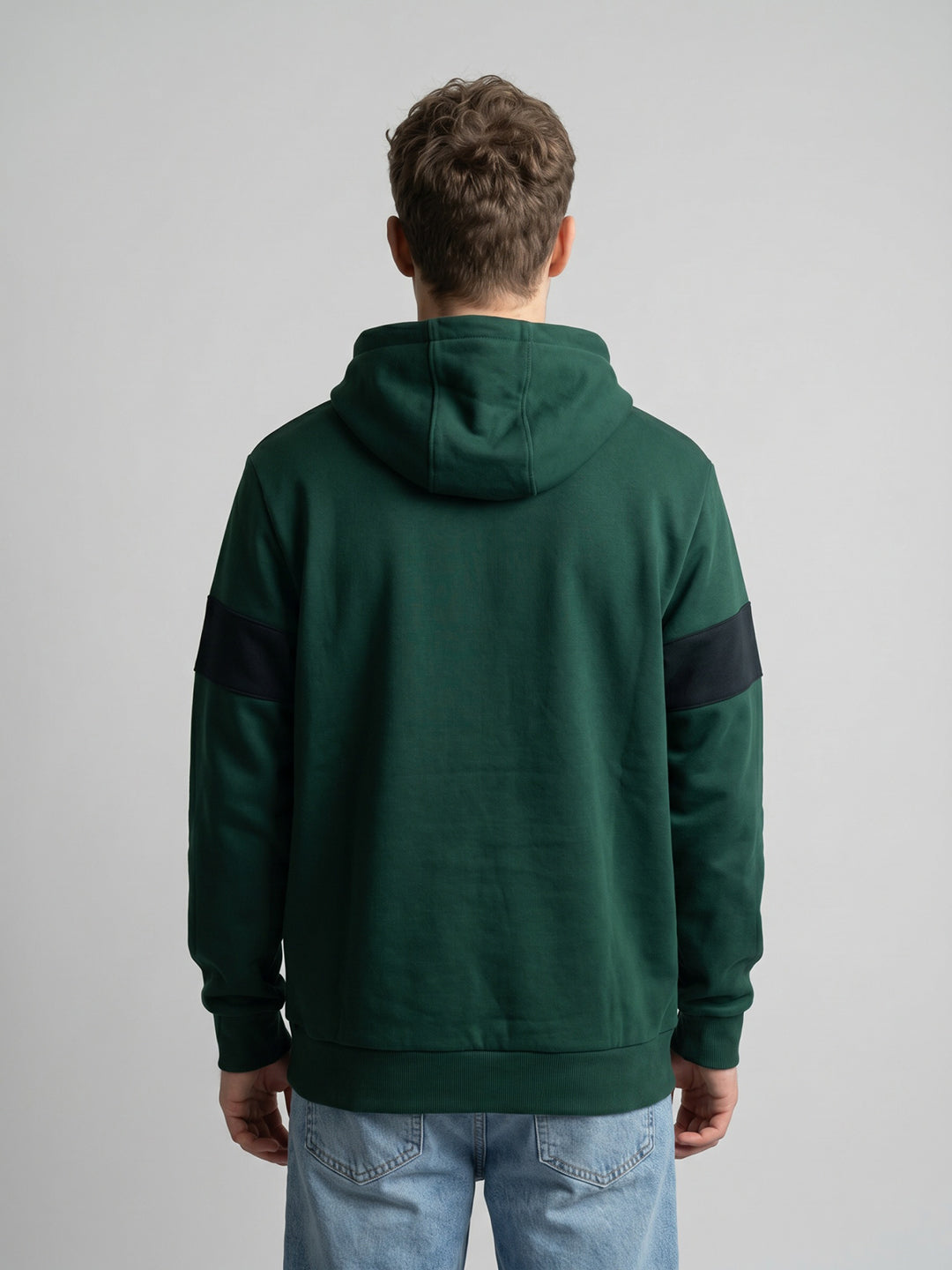Men Bottle Green Solid Hooded Full Sleeve Sweatshirt