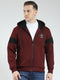 Men Maroon Solid Hooded Full Sleeve Sweatshirt