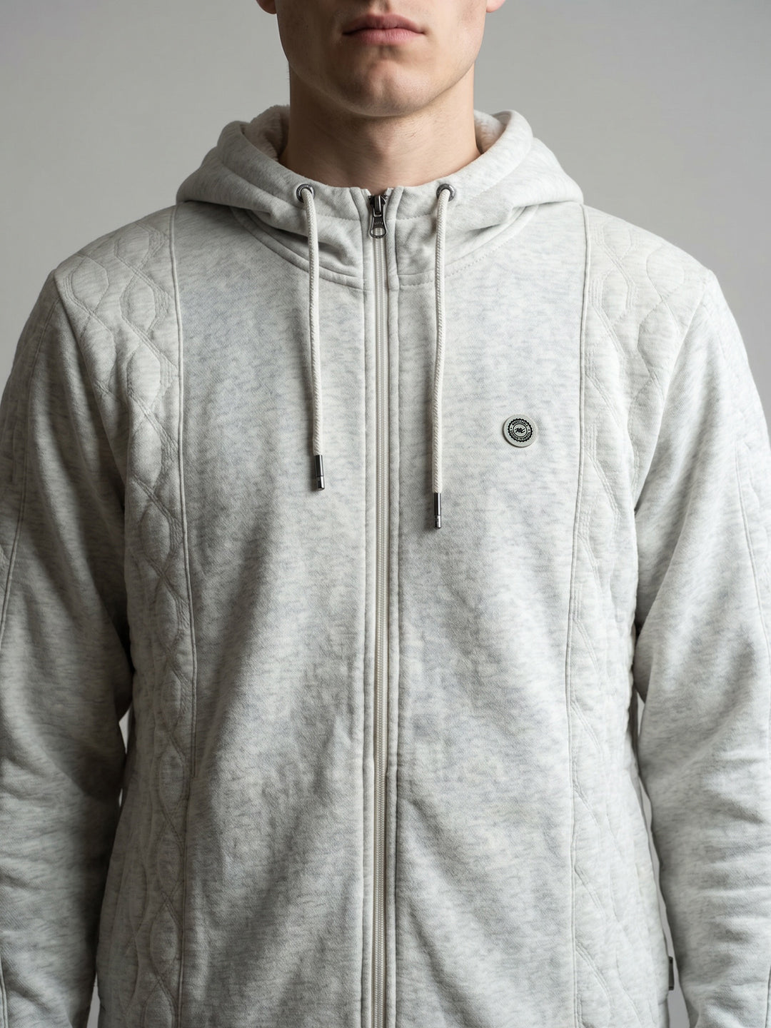Men Off White Solid Hooded Full Sleeve Sweatshirt