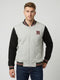 Men Grey Jacquard Mandarin Collar Full Sleeve Varsity Sweatshirt