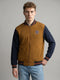 Men Tan Jacquard Mandarin Collar Full Sleeve Varsity Sweatshirt