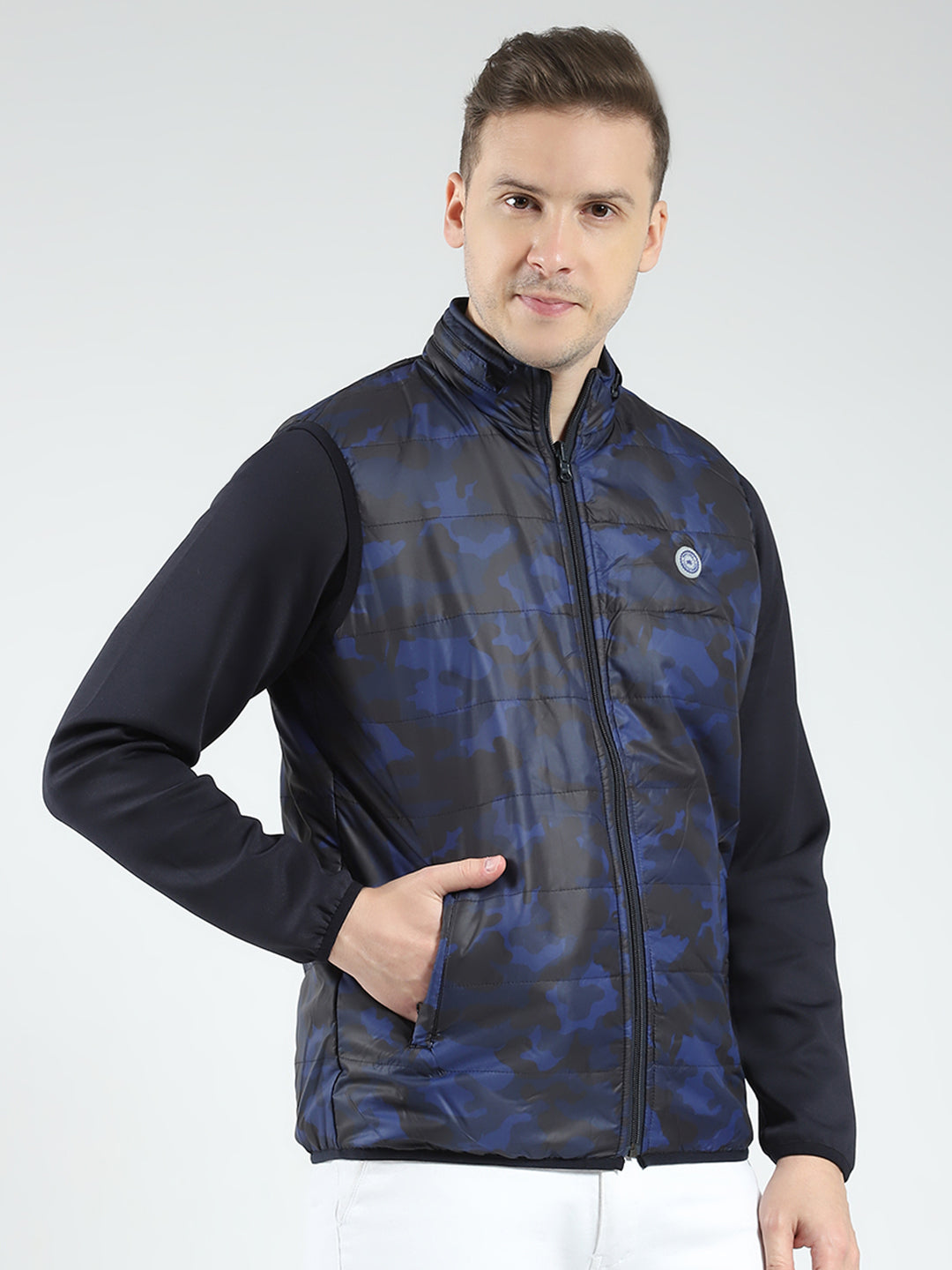 Men Navy Blue Solid Detachable Hood Full Sleeve Reversible Sweatshirt