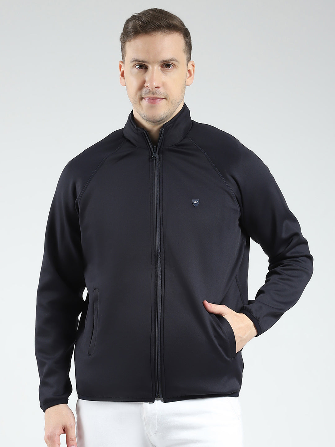 Men Navy Blue Solid Detachable Hood Full Sleeve Reversible Sweatshirt