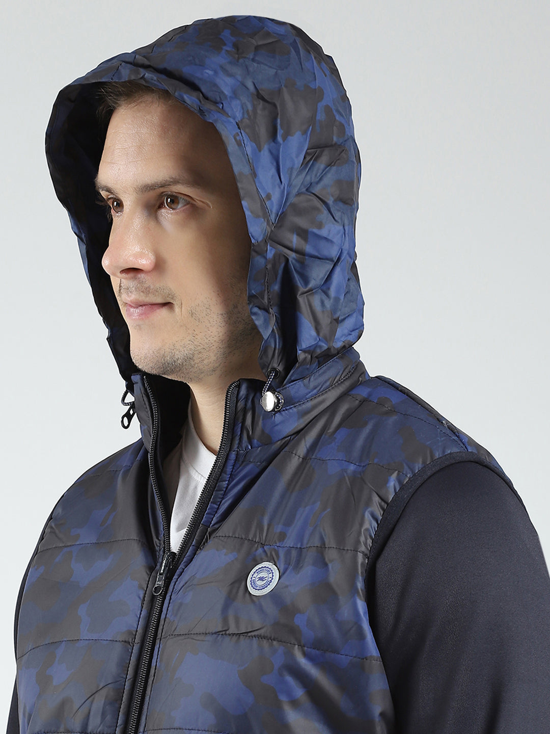 Men Navy Blue Solid Detachable Hood Full Sleeve Reversible Sweatshirt