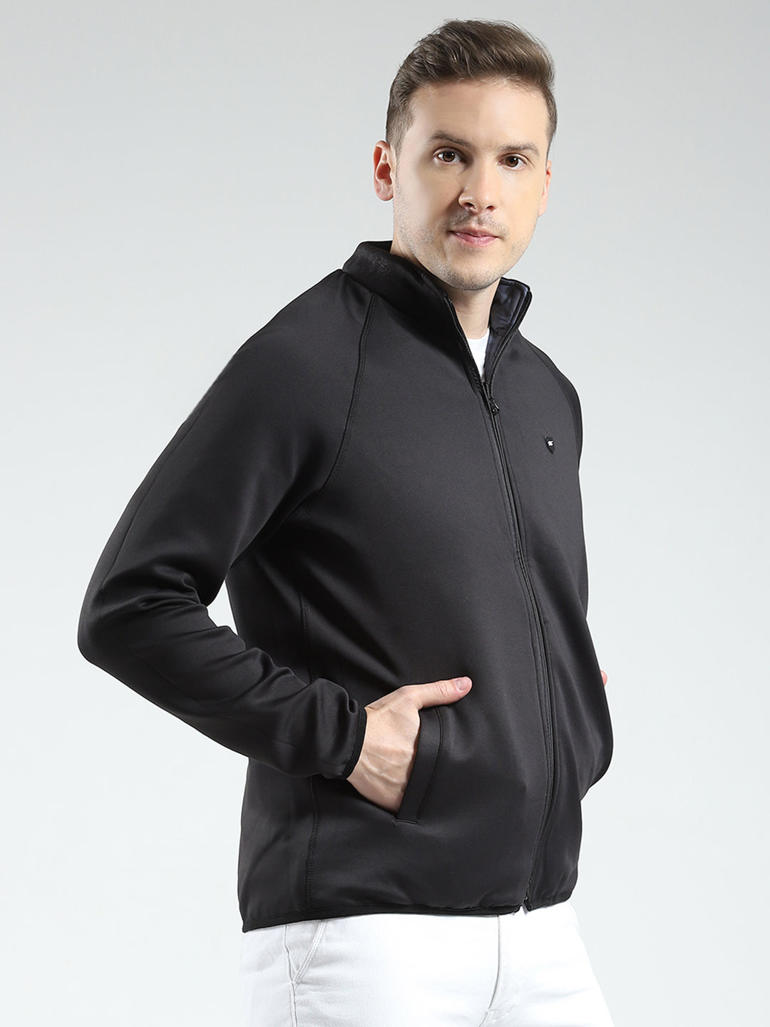 Men Black Solid Detachable Hood Full Sleeve Reversible Sweatshirt