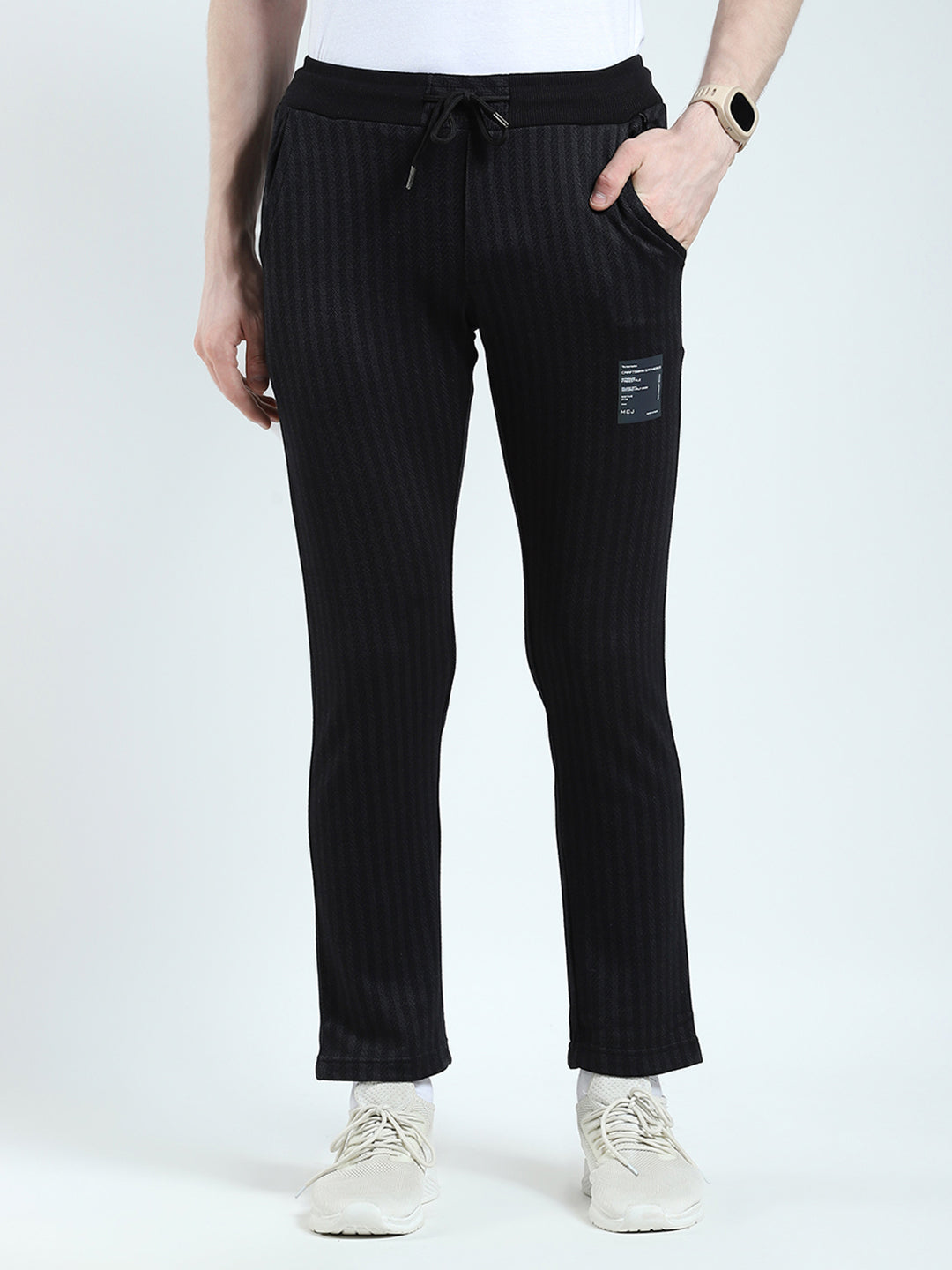 Men Black Self Design Regular Fit Winter Lower