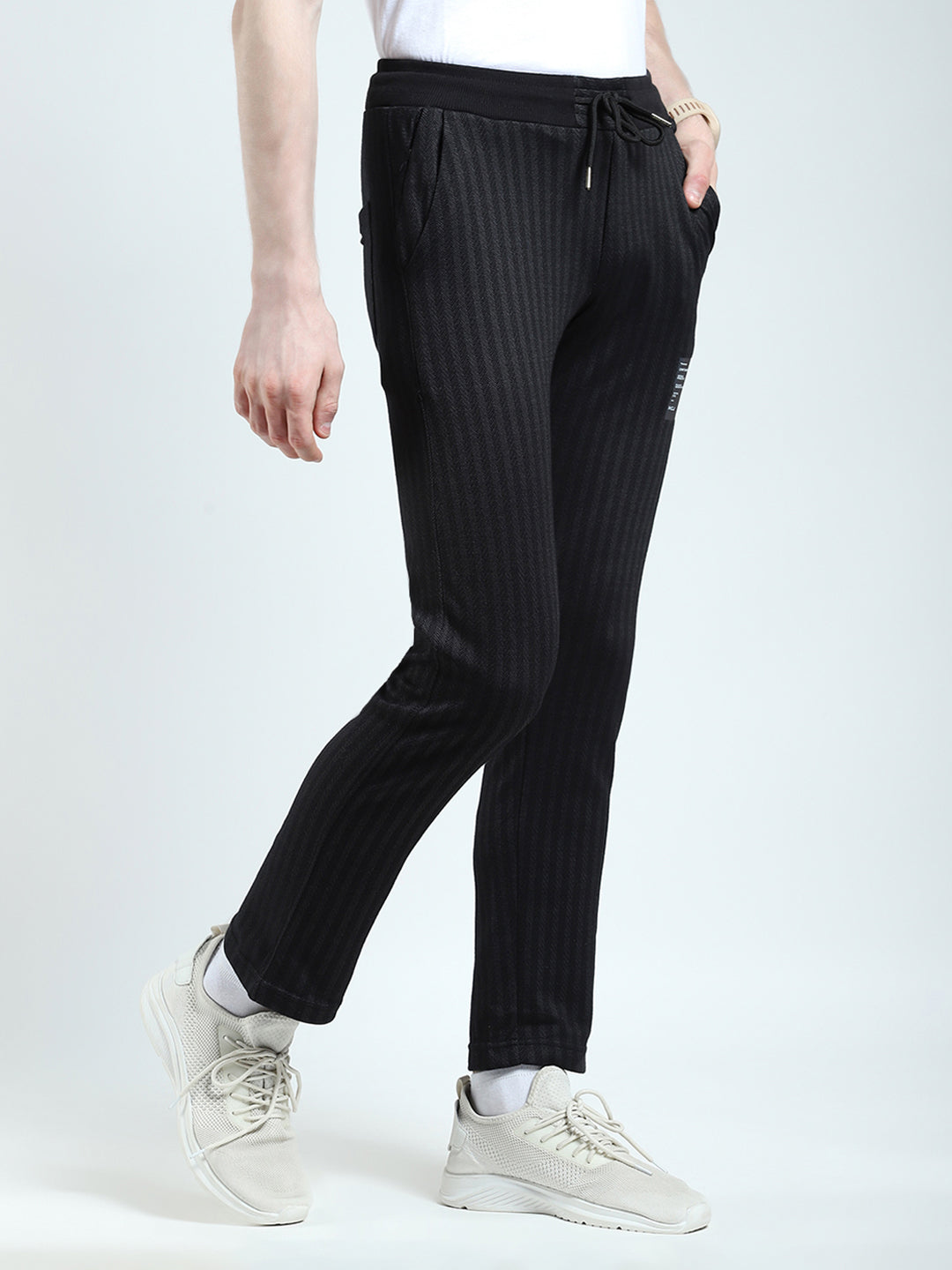 Men Black Self Design Regular Fit Winter Lower