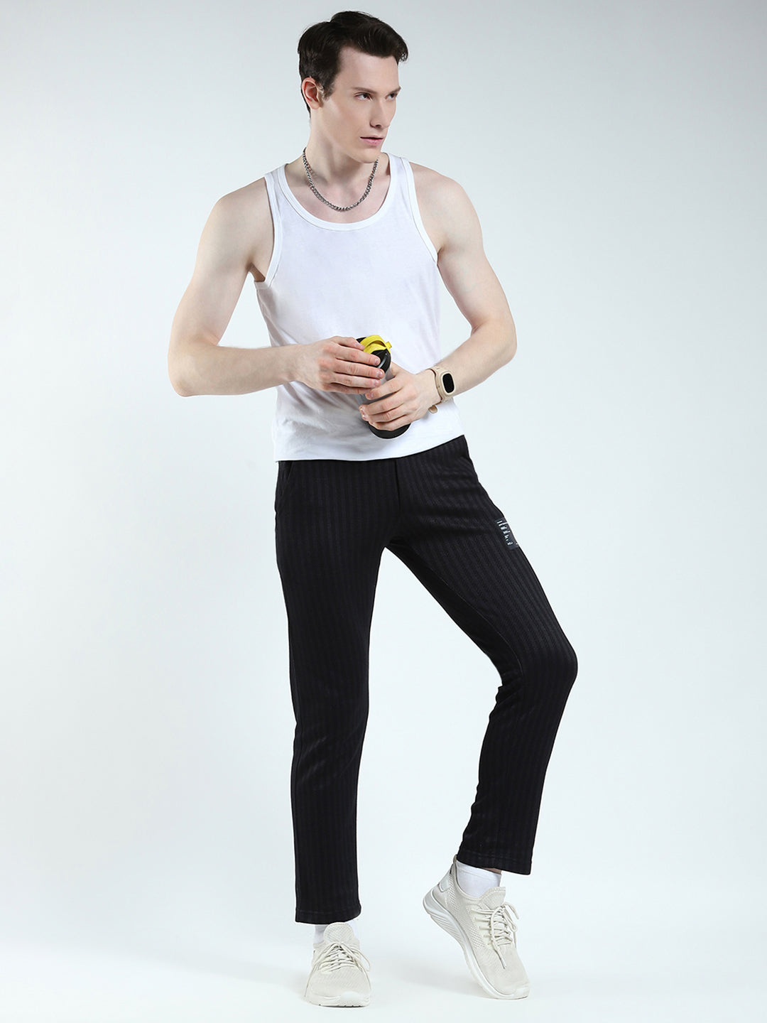 Men Black Self Design Regular Fit Winter Lower