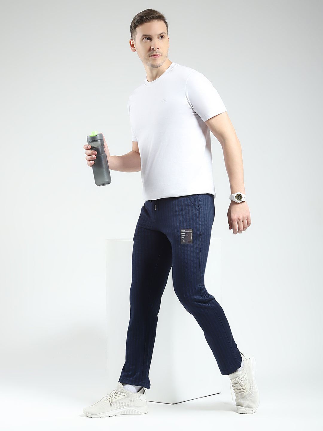 Men Navy Blue Self Design Regular Fit Winter Lower