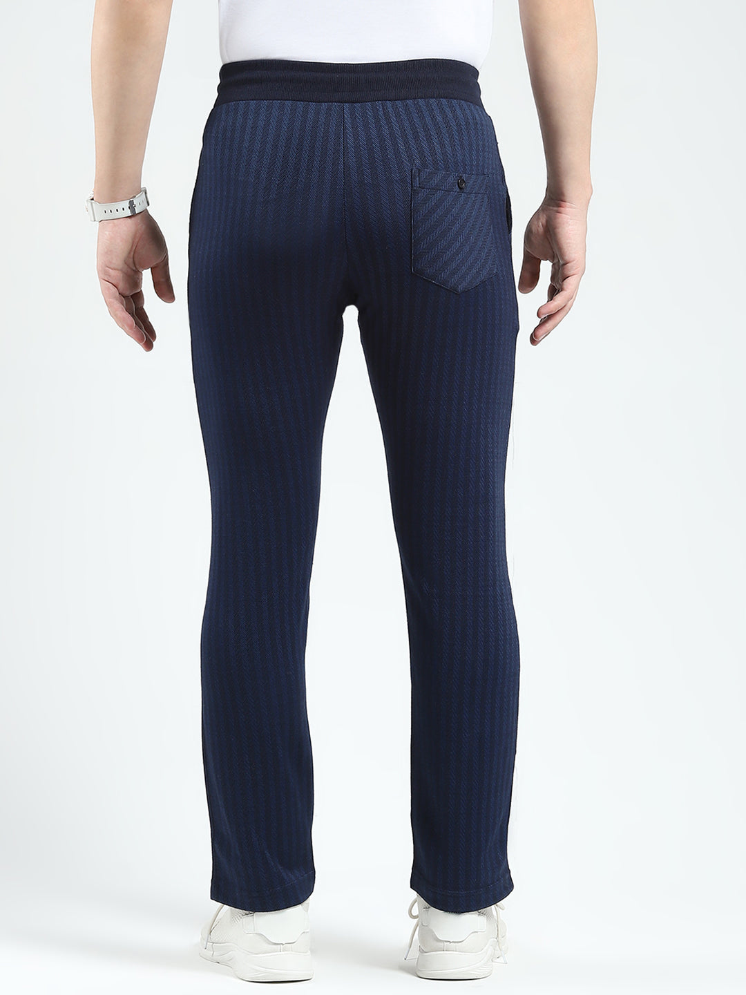 Men Navy Blue Self Design Regular Fit Winter Lower