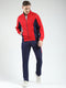 Men Red & Navy Blue Solid Mock Neck Full Sleeve Winter Tracksuit