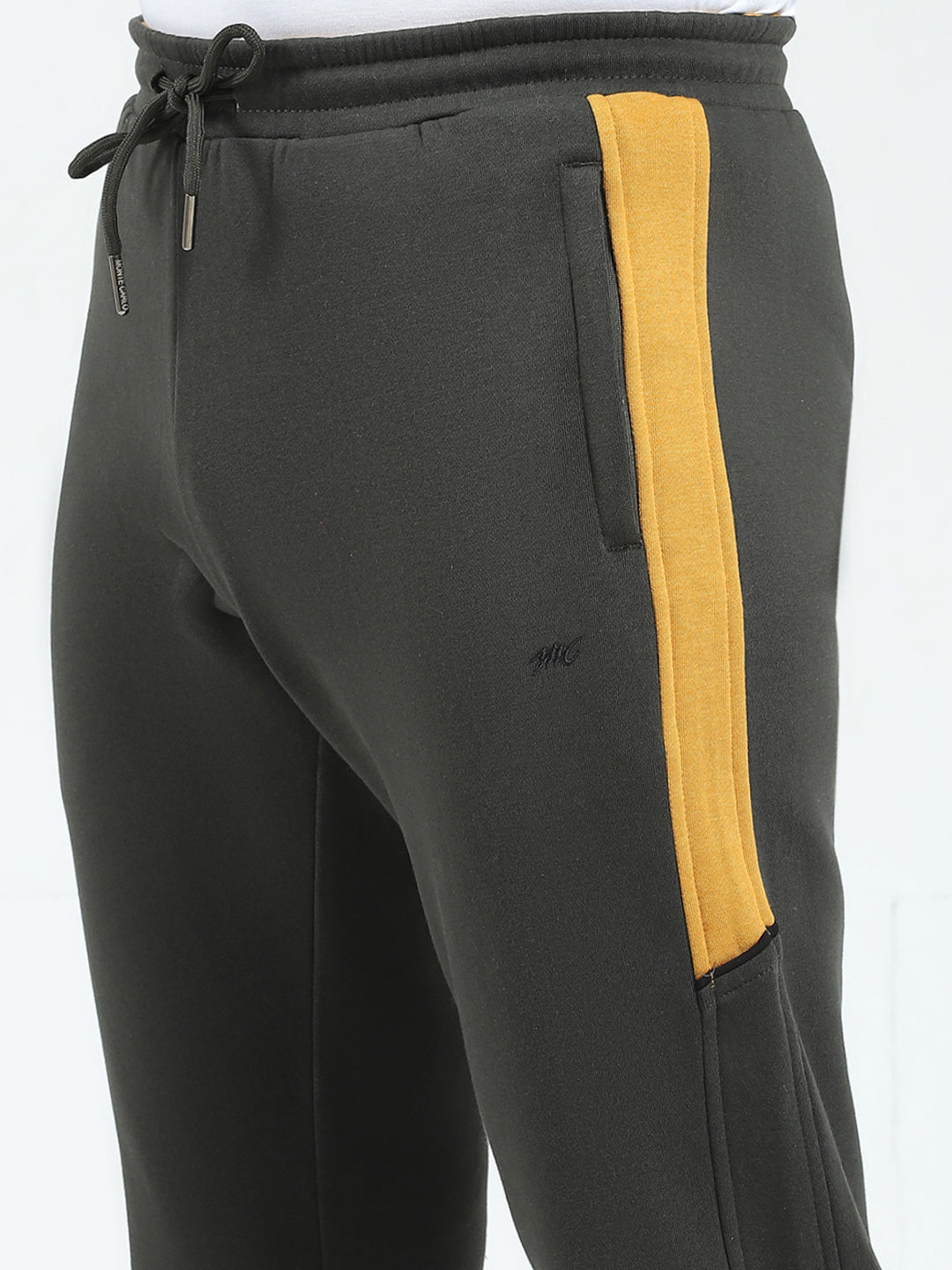 Men Mustard Solid Mock Neck Full Sleeve Winter Tracksuit