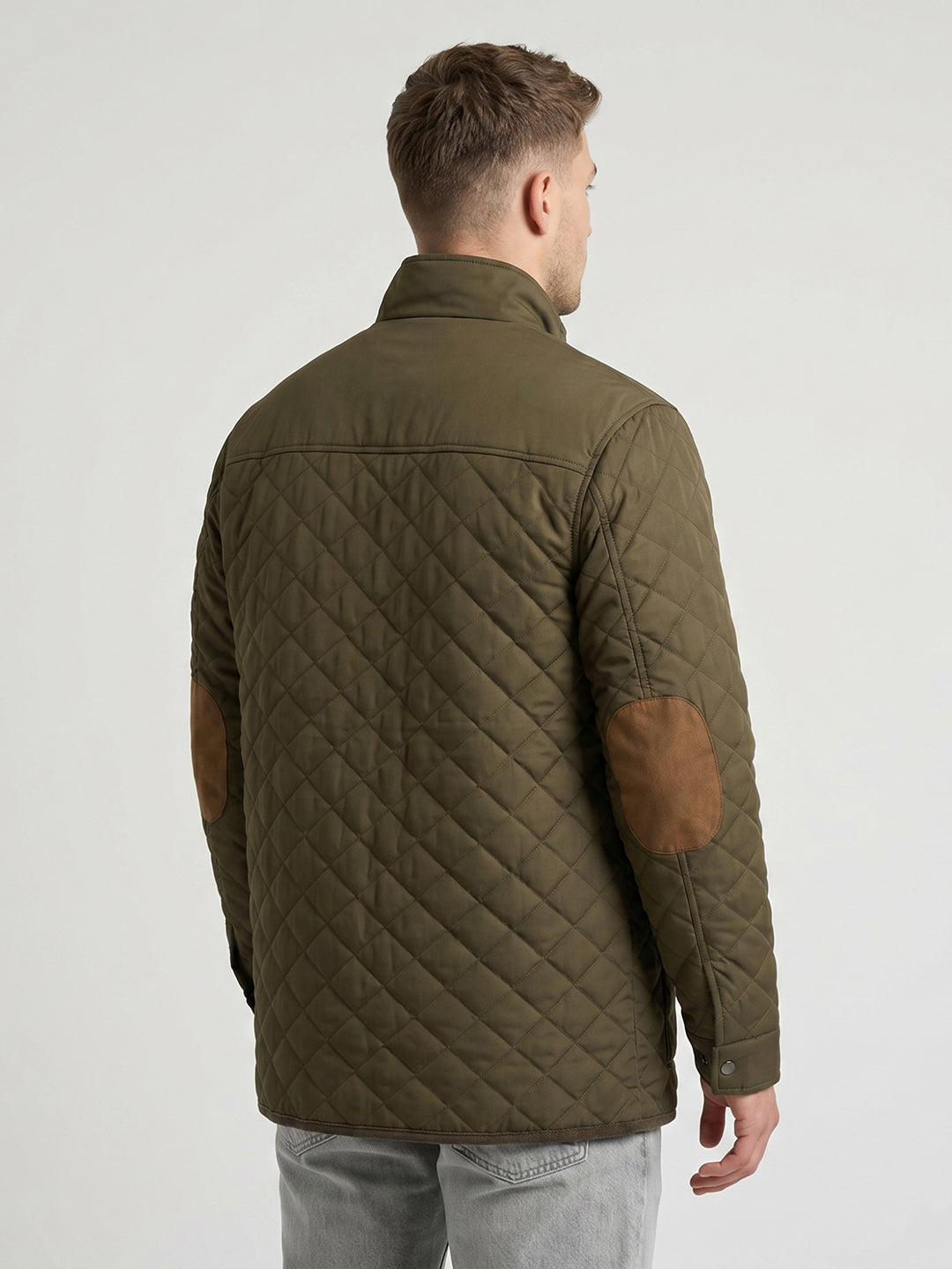 Men Olive Solid Mandarin Collar Full Sleeve Parka Jacket