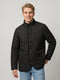Men Black Solid Mandarin Collar Full Sleeve Parka Jacket