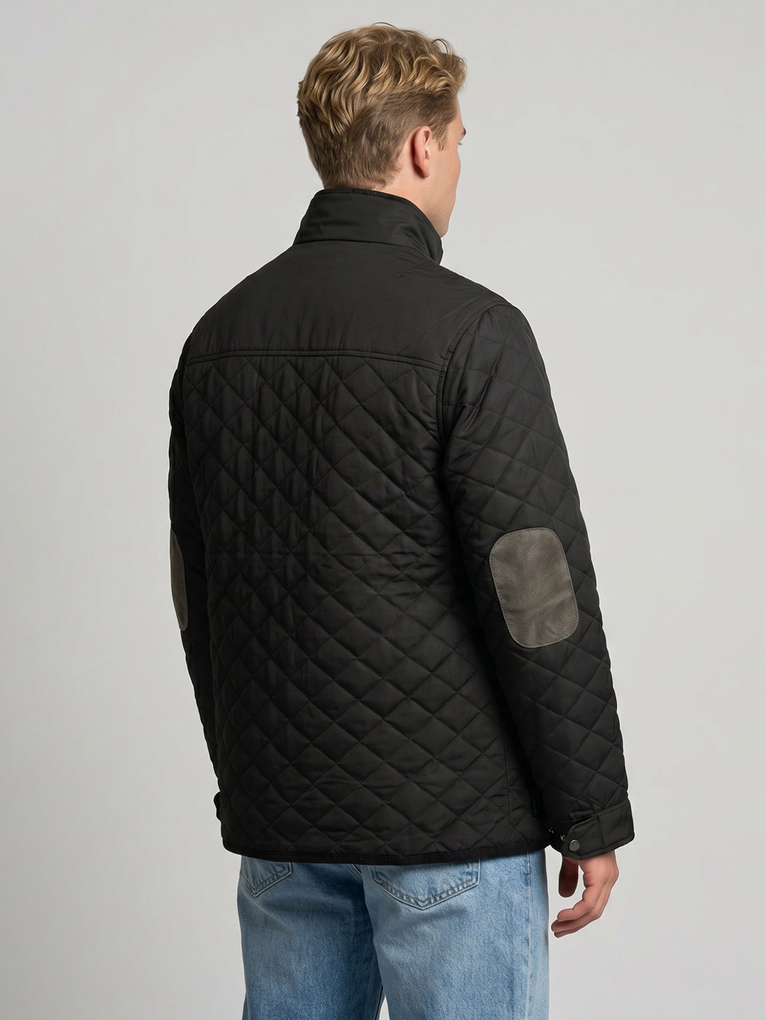 Men Black Solid Mandarin Collar Full Sleeve Parka Jacket