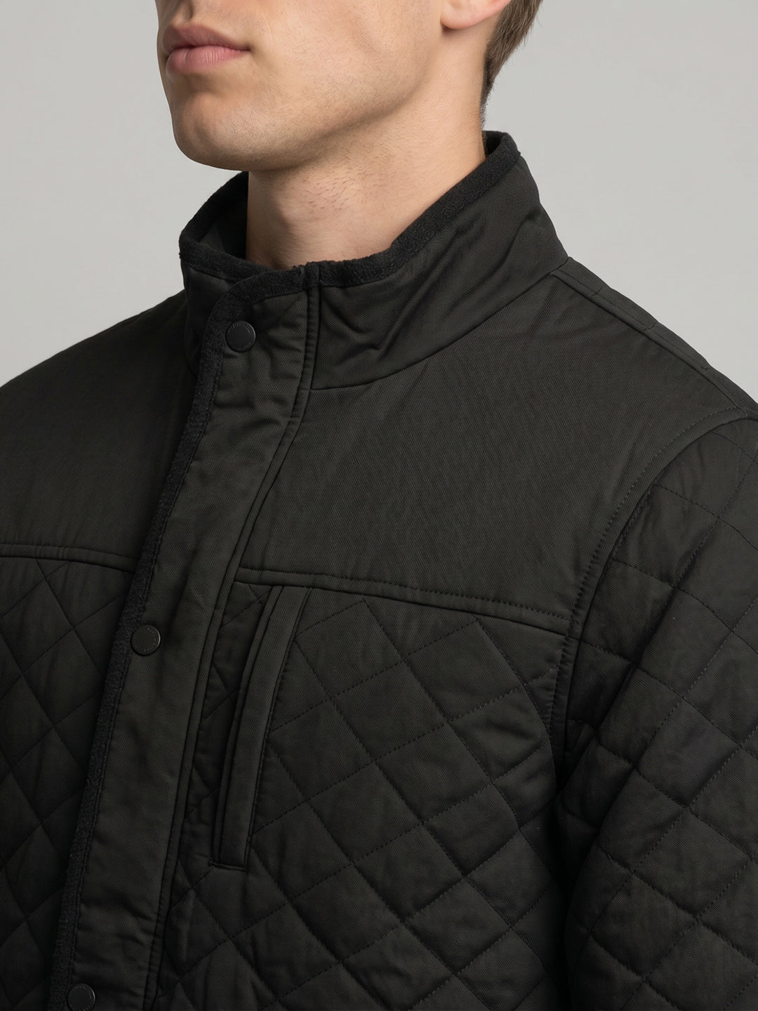 Men Black Solid Mandarin Collar Full Sleeve Parka Jacket