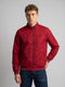 Men Red Solid Mandarin Collar Full Sleeve Bomber Jacket