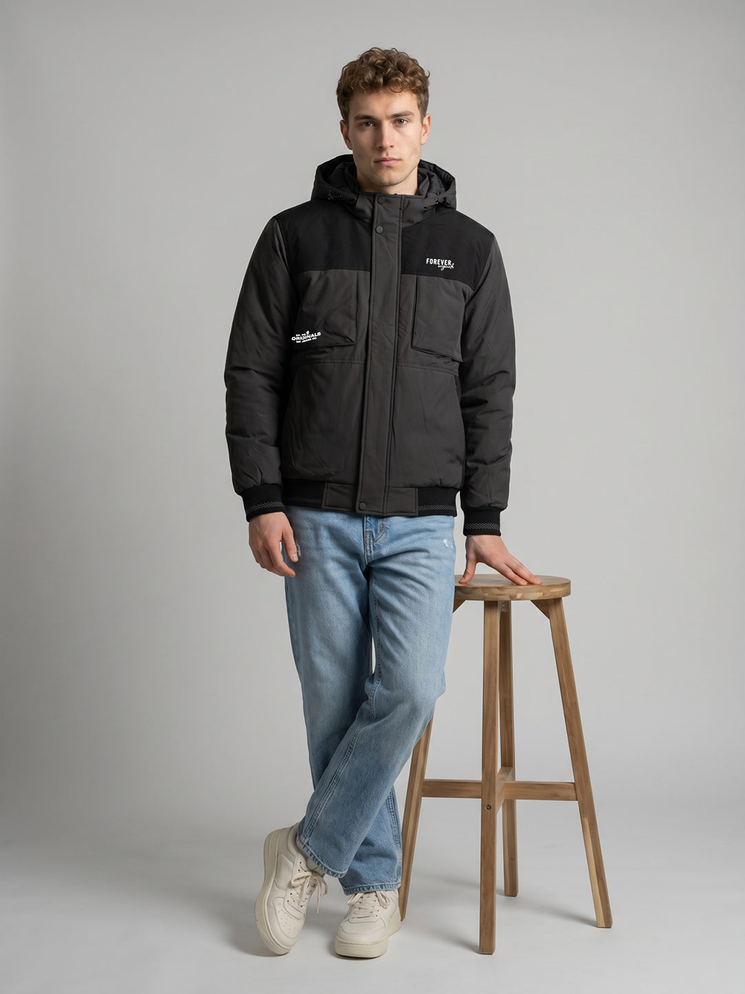 Men Grey Solid Detachable Hood Full Sleeve Parka Jacket