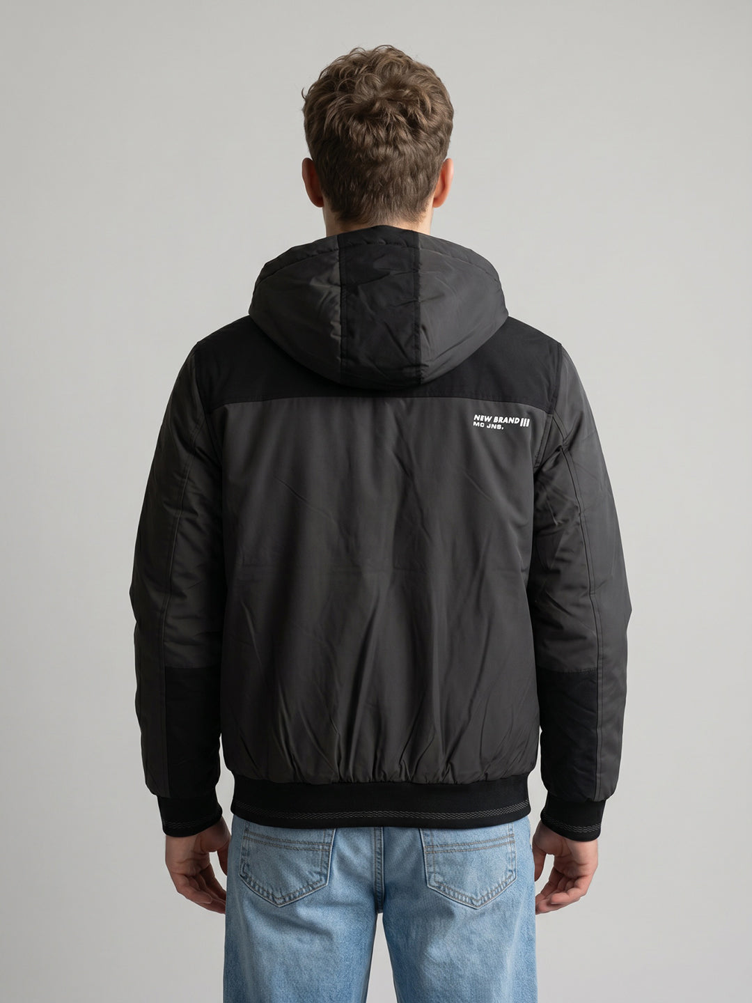 Men Grey Solid Detachable Hood Full Sleeve Parka Jacket