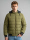 Men Sage Green Solid Mandarin Collar Full Sleeve Puffer Jacket with Hidden Hood