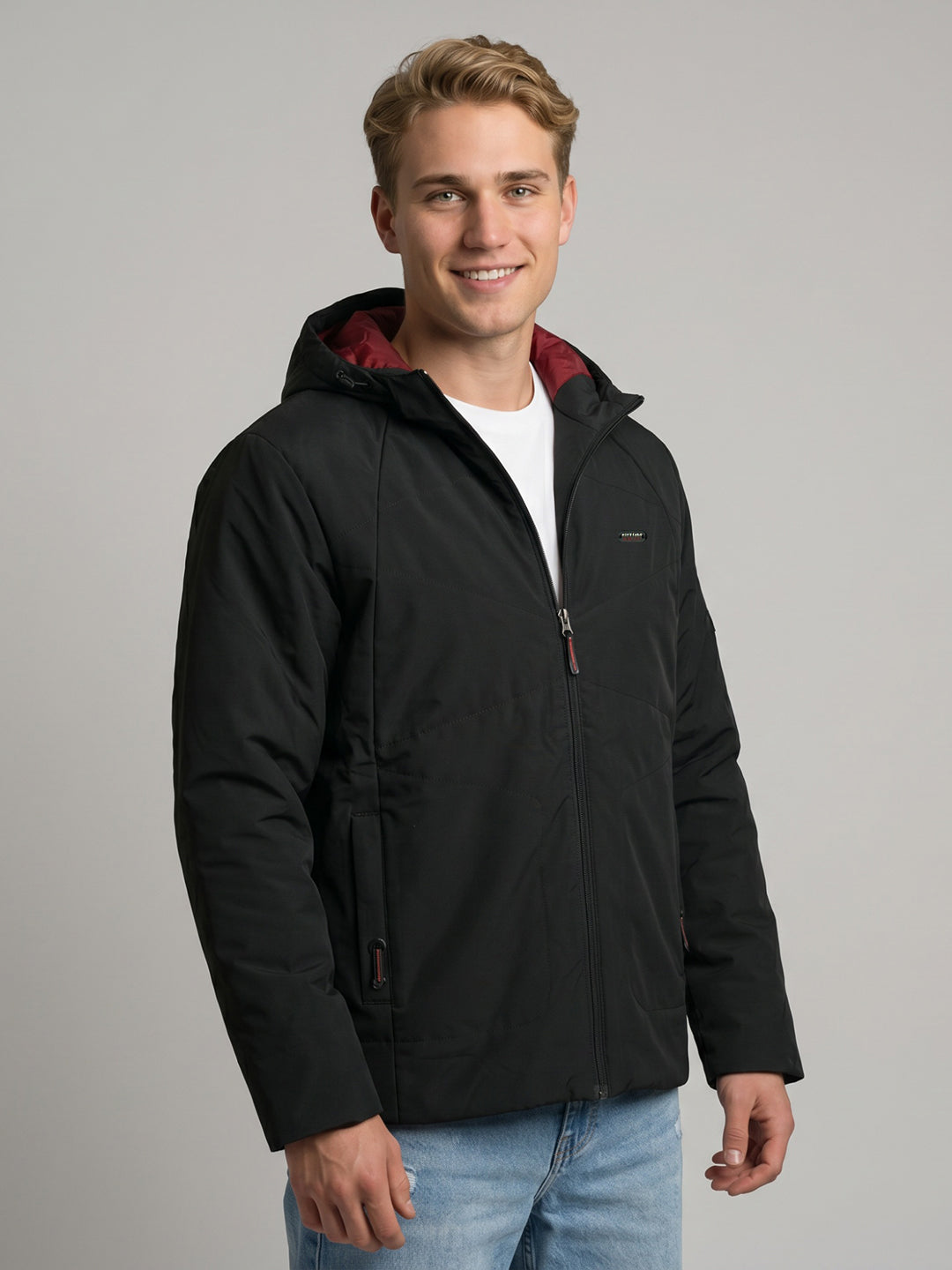 Men Black Solid Detachable Hood Full Sleeve Parka Jacket
