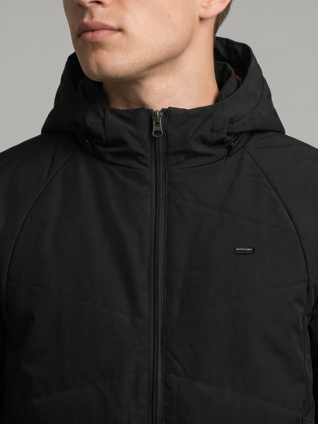 Men Black Solid Detachable Hood Full Sleeve Parka Jacket