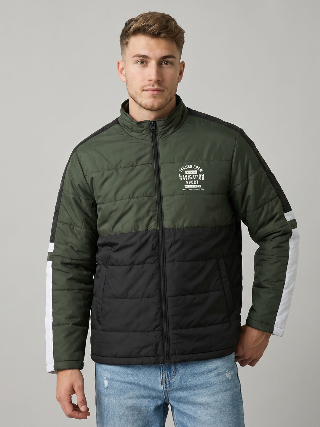 Men Black Solid Turtle Neck Full Sleeve Bomber Jacket