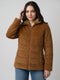 Women Rust Corduroy Overlap Neck Full Sleeve Bomber Jacket