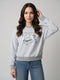 Women Grey Embroidered Round Neck Full Sleeve Sweatshirt