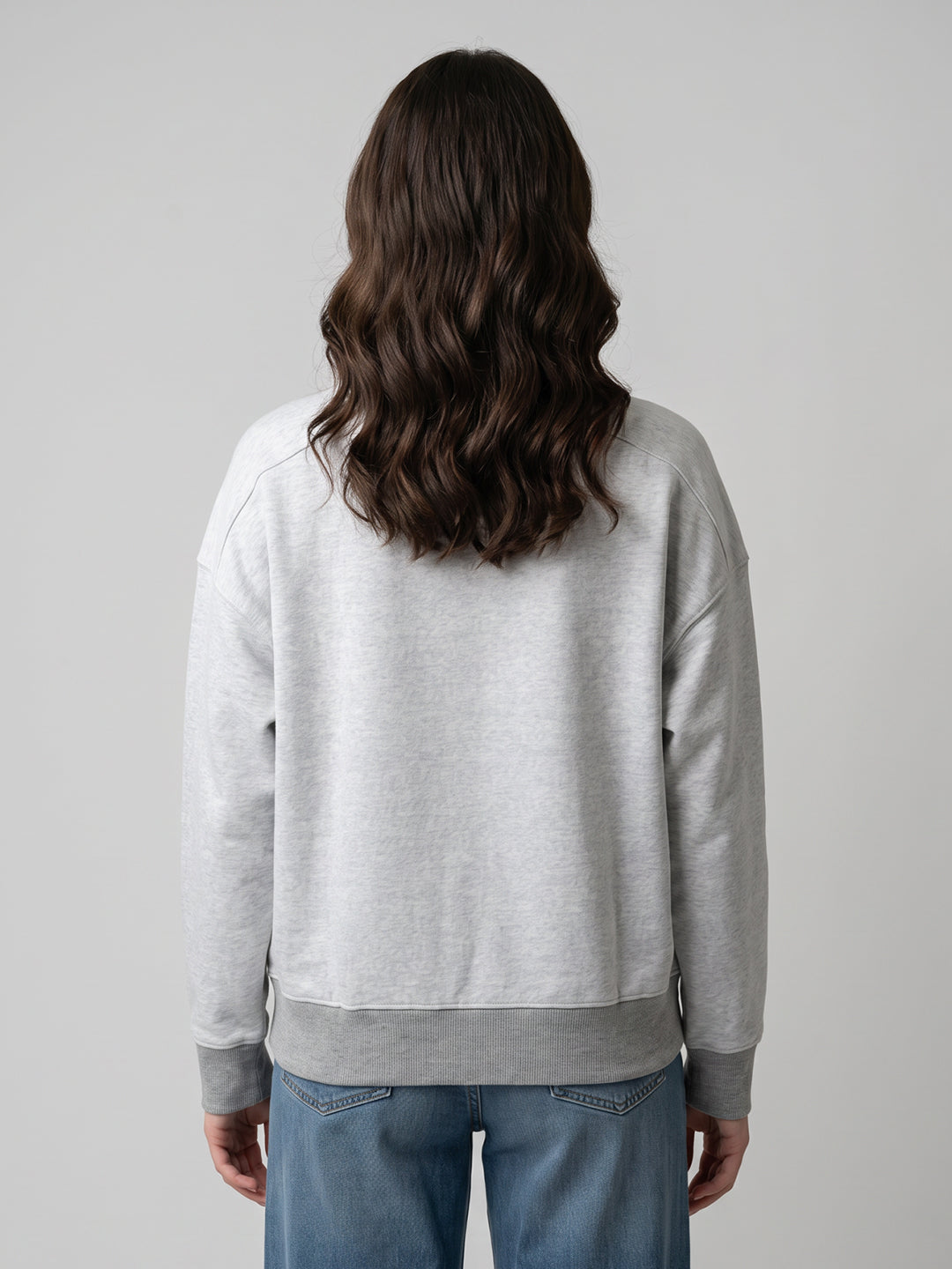Women Grey Embroidered Round Neck Full Sleeve Sweatshirt