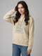 Women Beige Printed Hooded Full Sleeve Sweatshirt