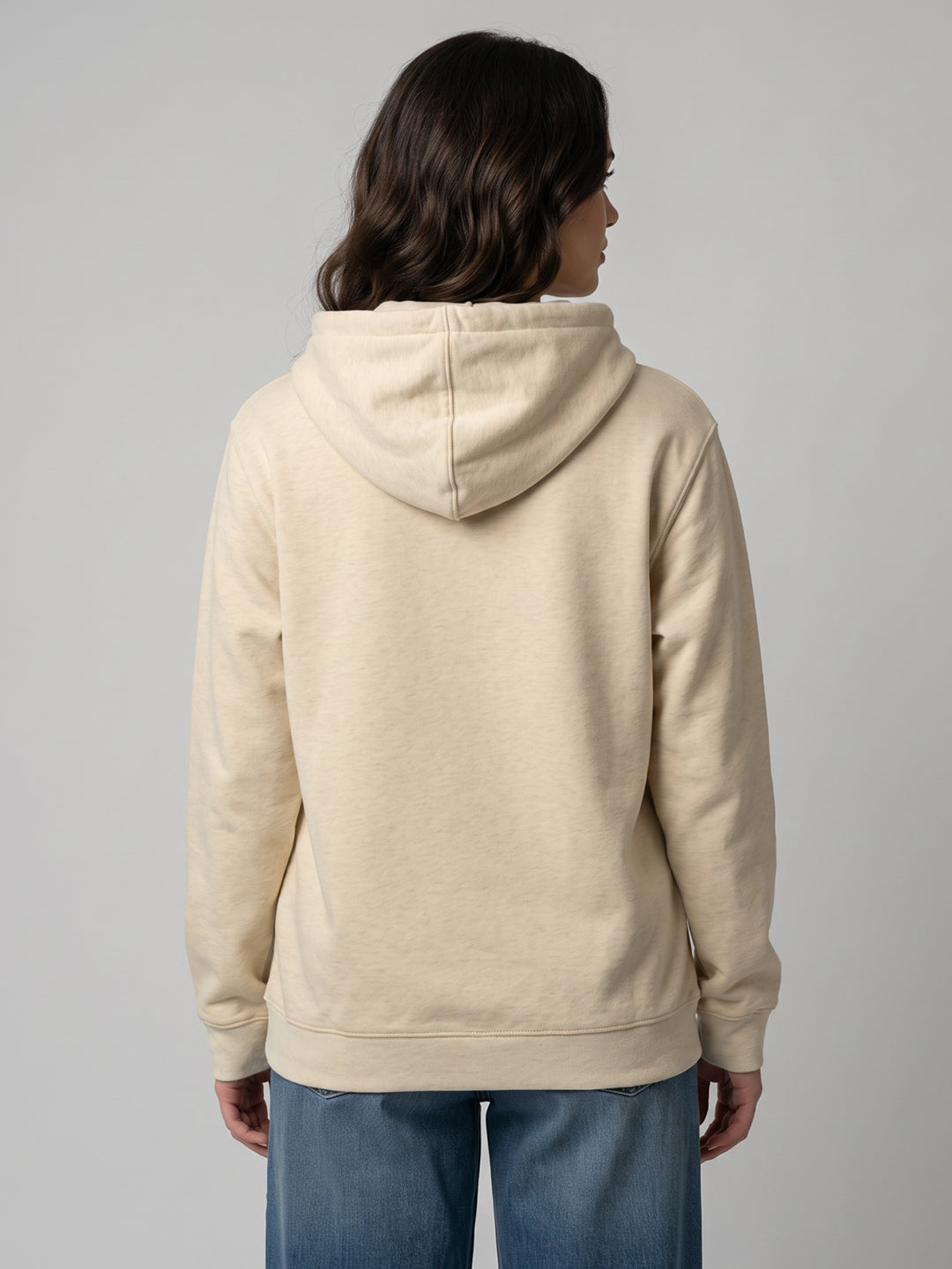 Women Beige Printed Hooded Full Sleeve Sweatshirt