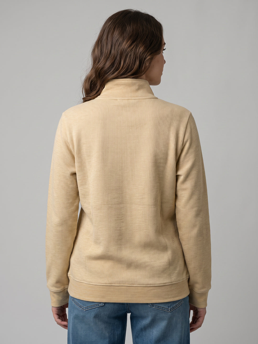 Women Yellow Printed Turtle Neck Full Sleeve Sweatshirt