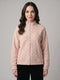 Women Pink & Off White Jacquard High Neck Full Sleeve Sweatshirt