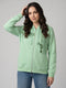 Women Green Printed Hooded Full Sleeve Sweatshirt