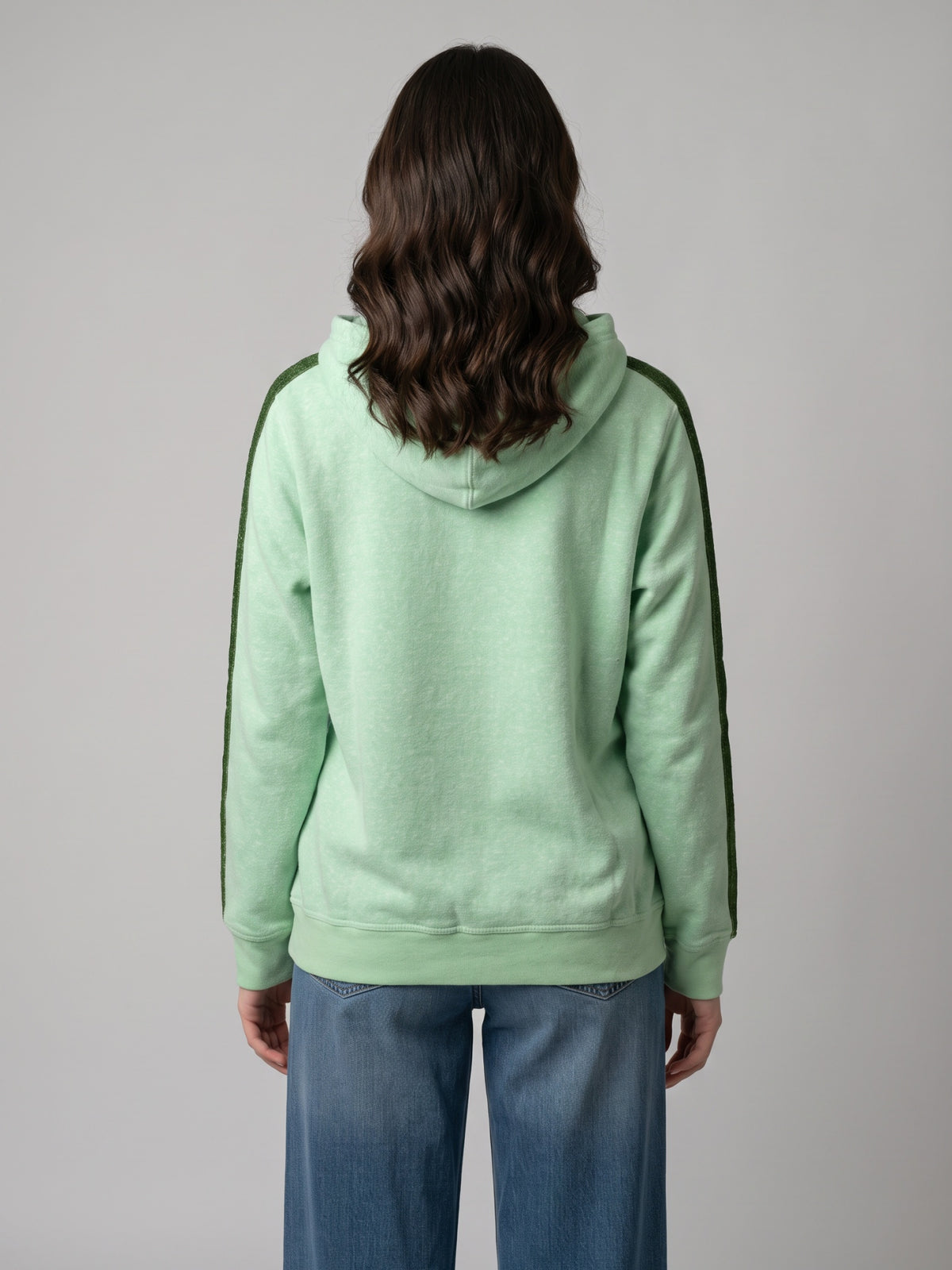 Women Green Printed Hooded Full Sleeve Sweatshirt