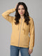 Women Yellow Printed Hooded Full Sleeve Sweatshirt