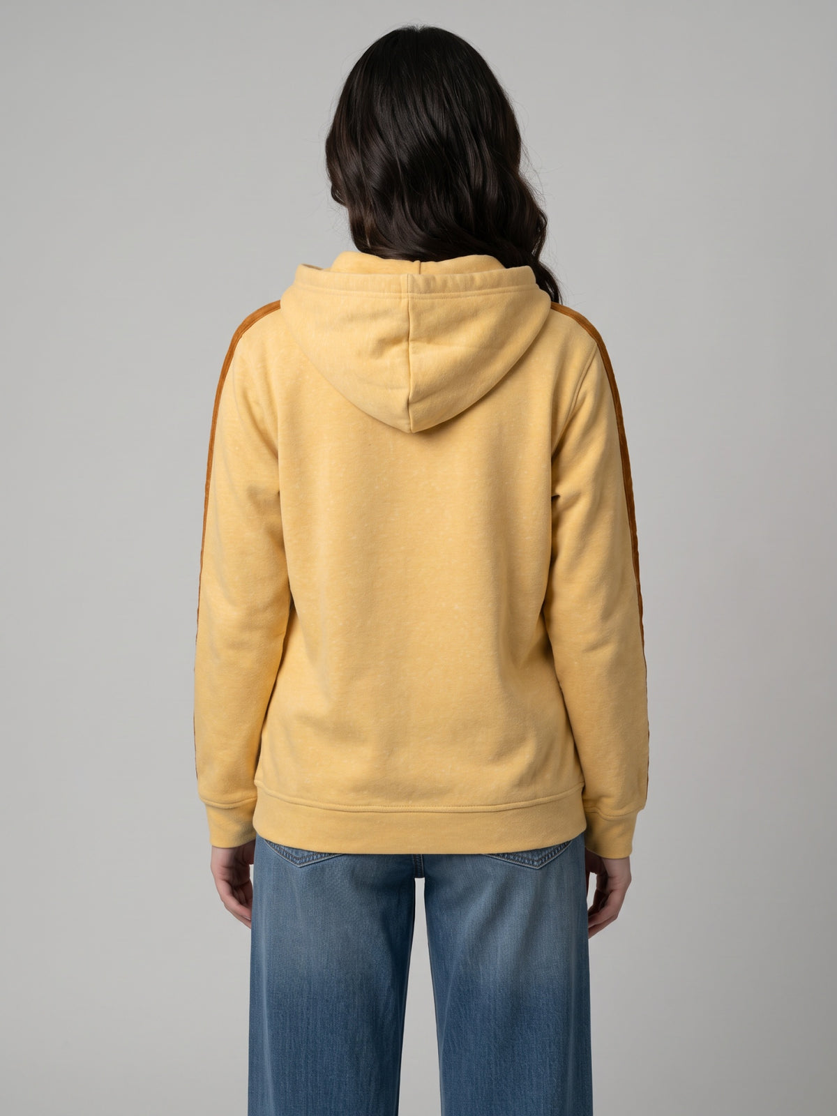 Women Yellow Printed Hooded Full Sleeve Sweatshirt