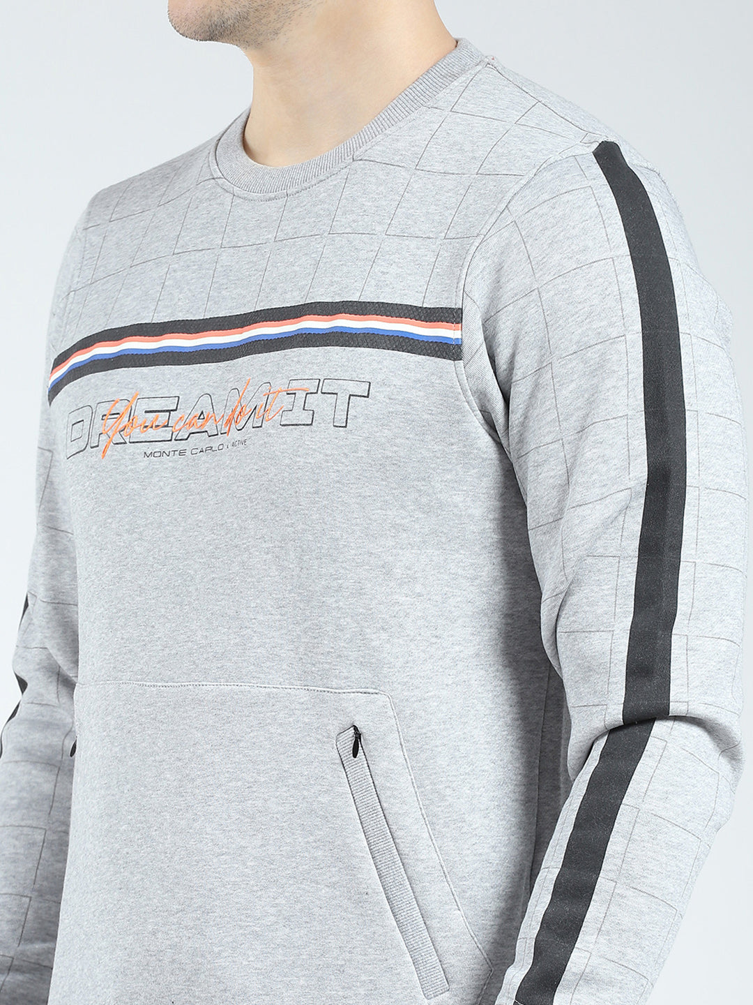 Men Grey Solid Round Neck Full Sleeve Winter Tracksuit