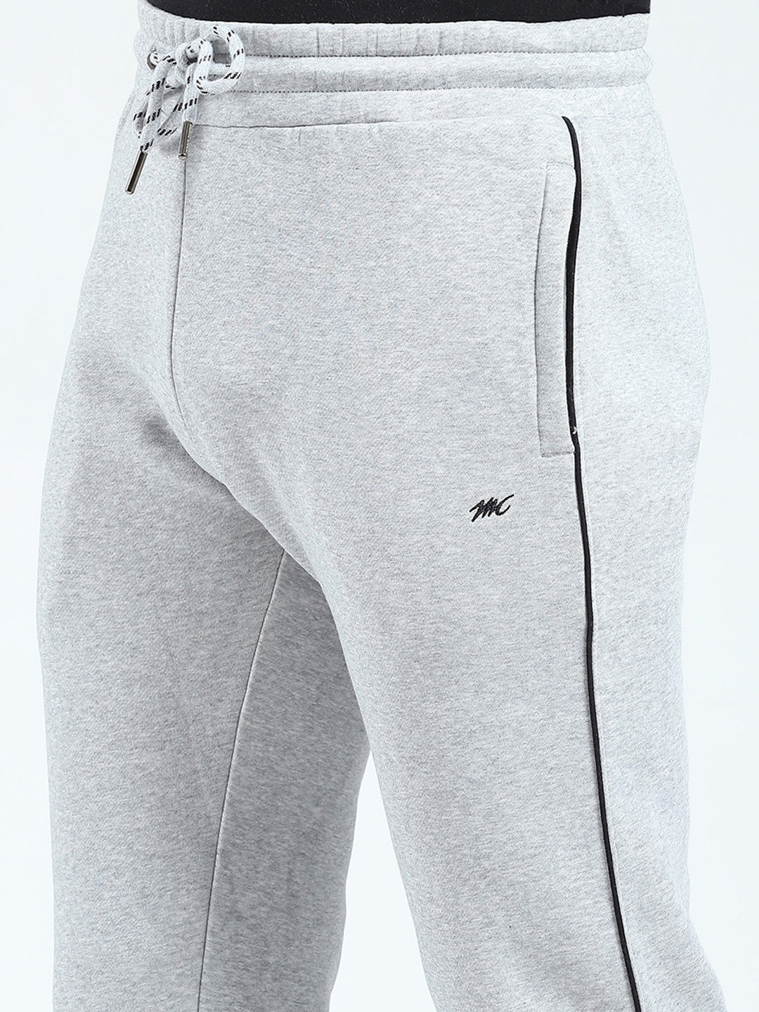 Men Grey Solid Round Neck Full Sleeve Winter Tracksuit