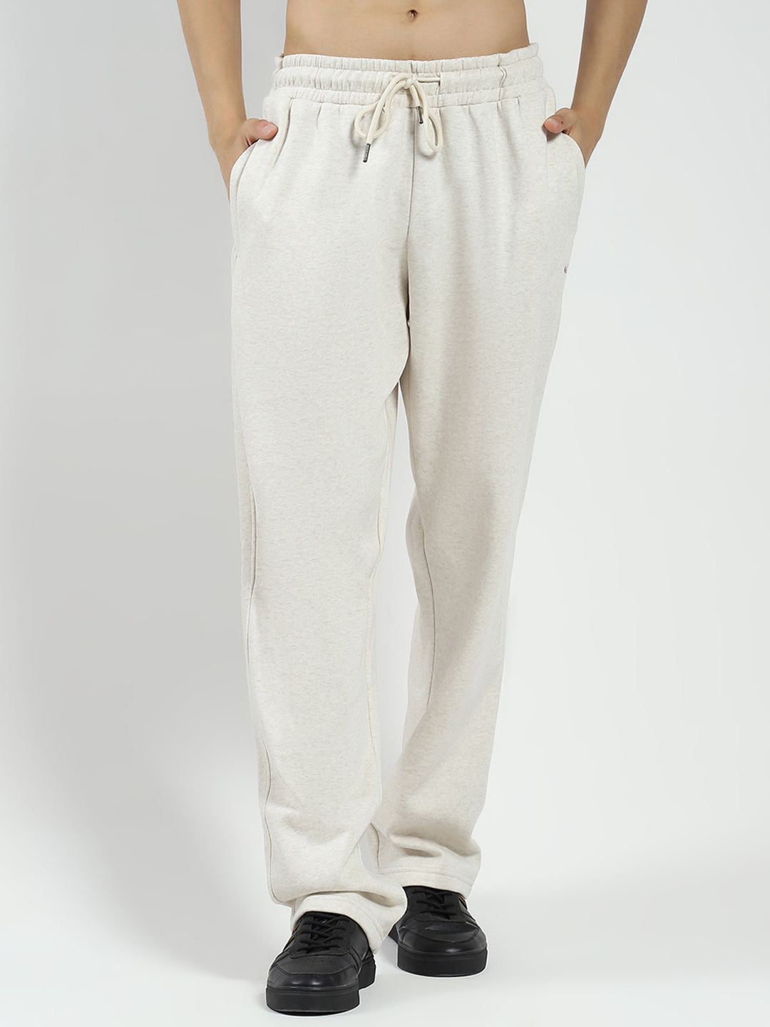 Men Beige Solid Mock Neck Full Sleeve Winter Tracksuit