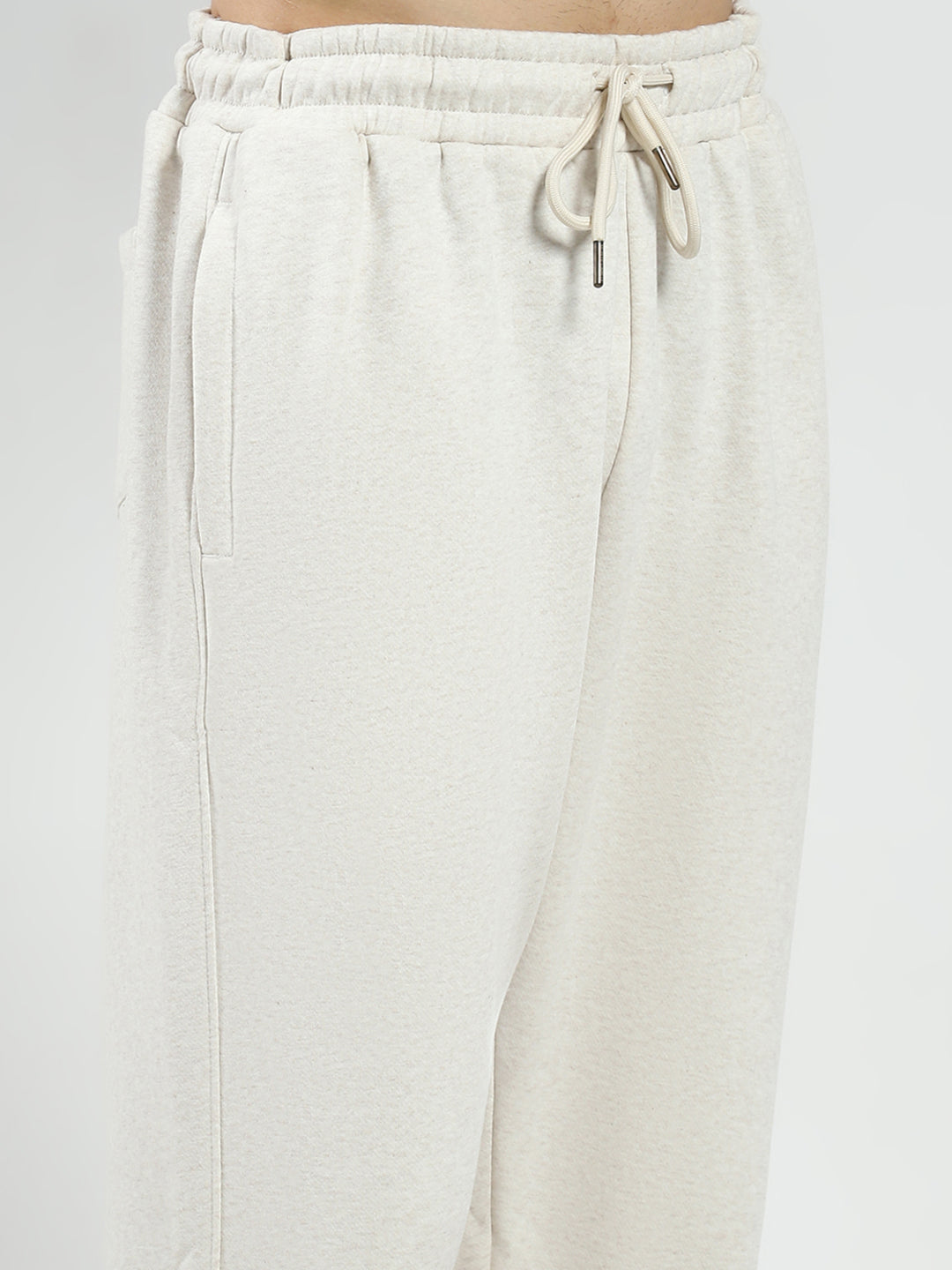 Men Beige Solid Mock Neck Full Sleeve Winter Tracksuit