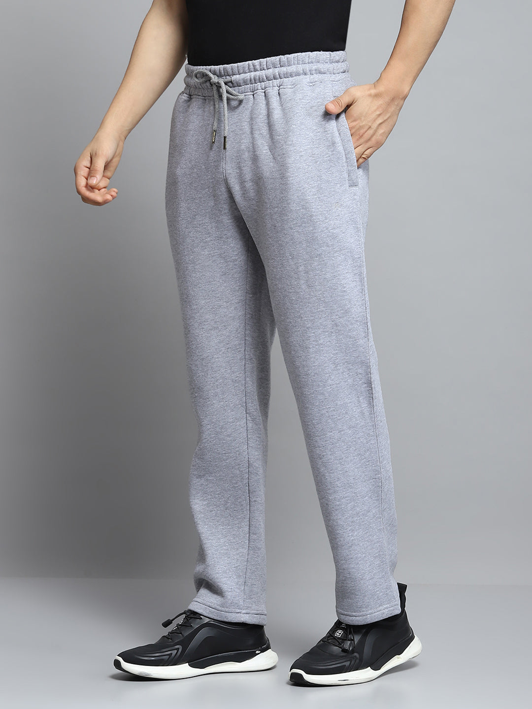 Men Grey Solid Mock Neck Full Sleeve Winter Tracksuit