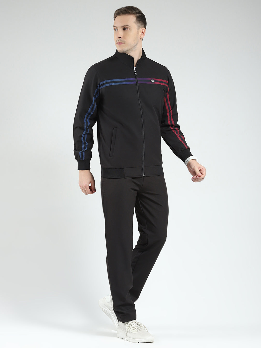 Men Black Solid Mock Neck Full Sleeve Winter Tracksuit