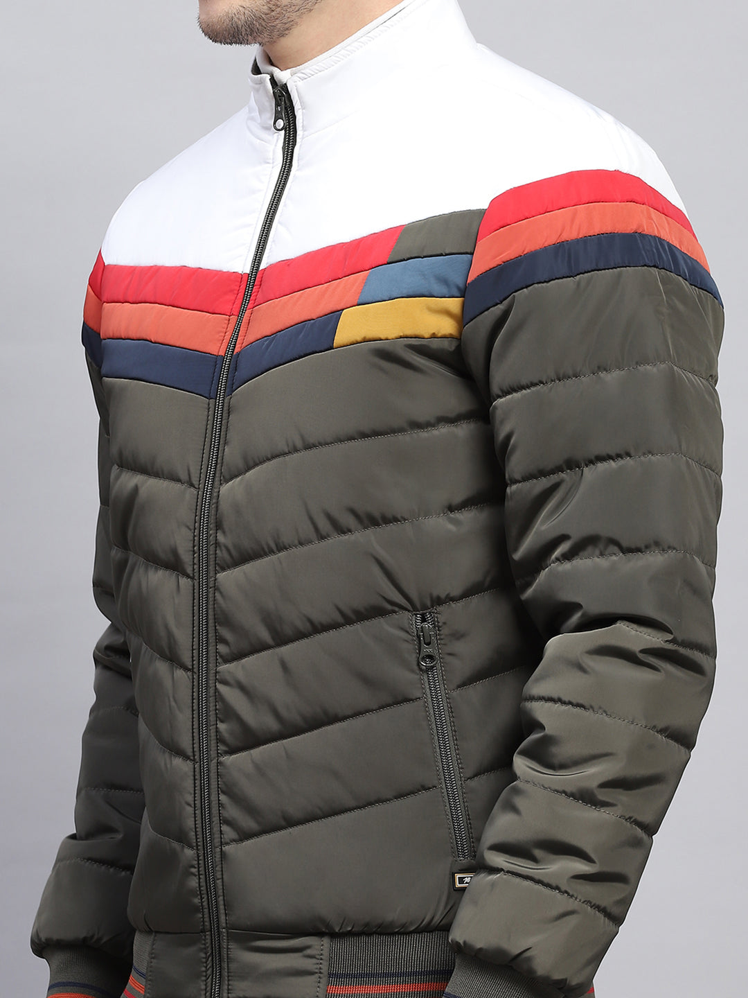 Buy Men Olive Solid Mock Neck Full Sleeve Jacket Online in India